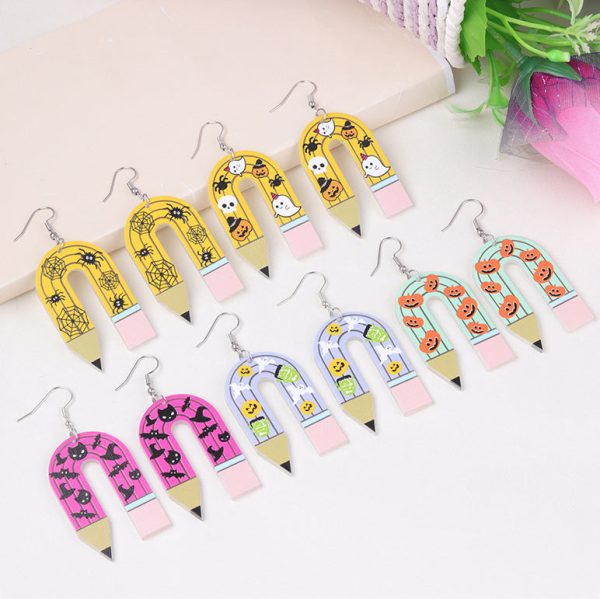 Wholesale Halloween Ghost U-shaped Pencil Acrylic Exaggerated Earrings Online Sale