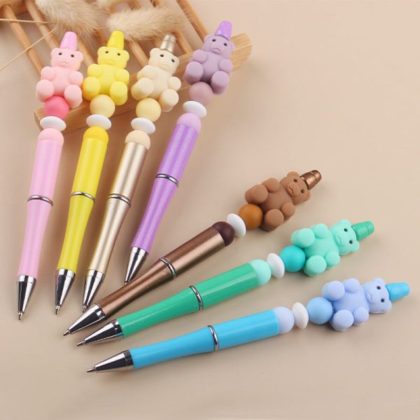 Wholesale Beaded Pens DIY Handmade Bear Silicone Beads Colorful Plastic Ballpoint Pen Sale