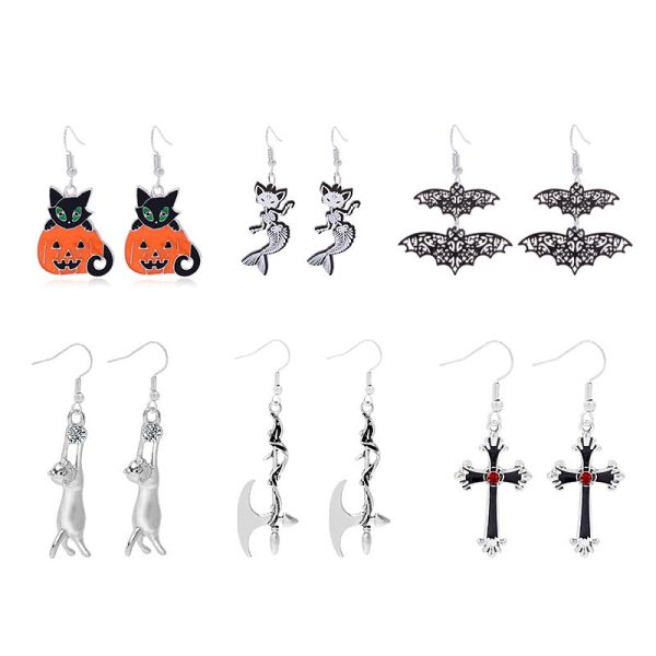 Wholesale Halloween Horror Ghost Bat Spider Skull Earrings Fashion