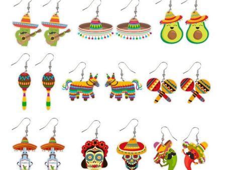 Wholesale Mexican May 5th Carnival Chili Rainbow Horse Wine Hat Skull Avocado Acrylic Earrings For Discount