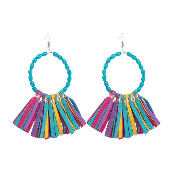 Wholesale Large Round Turquoise Handmade Leather Tassel Earrings Online Hot Sale