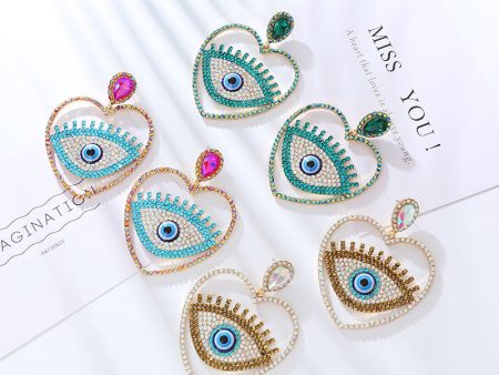 Wholesale Fashion Diamond Heart Evil Eye Exaggerated Earrings on Sale