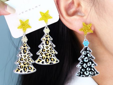 Wholesale Christmas Five-pointed Star Leopard Print Antler Snowflake Acrylic Earrings Online