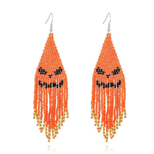 Wholesale Halloween Creative Skull Ghost Handmade Rice Bead Tassel Earrings Online Sale