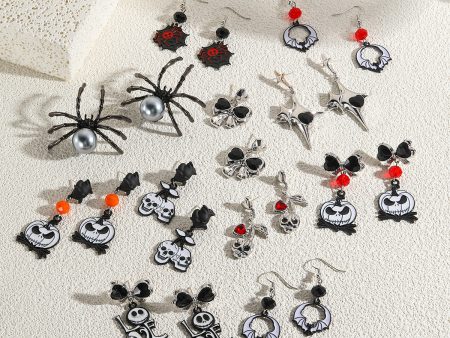 Wholesale Skull Dark Diamond Alloy Pumpkin Spider Halloween Earrings on Sale