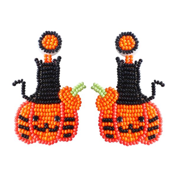 Wholesale Halloween Handmade Beaded Cute Pumpkin Rice Bead Earrings Discount