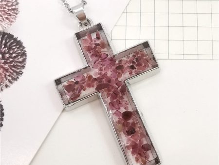 Wholesale 6pcs Natural Stone Rose Dried Flower Resin Cross Fashion Necklace Supply