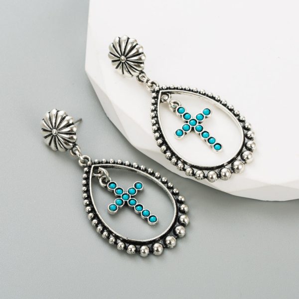 Wholesale Hollow Heart Cross Exaggerated Turquoise Earrings Fashion