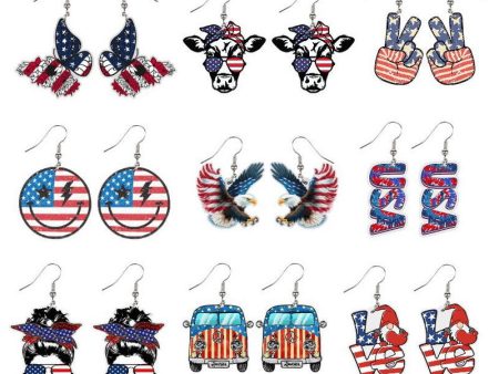 Wholesale Flag Butterfly Cow Finger Smiley Eagle Love Heart American Independence Day Earrings For Cheap