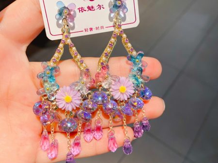 Wholesale Flowers Color Long Tassel Heavy Workers Exaggerated Earrings Discount