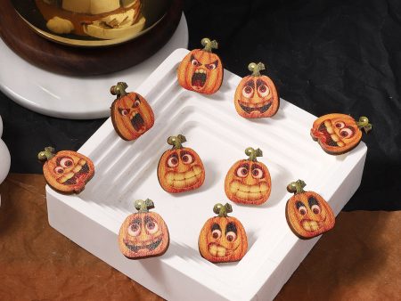 Wholesale Halloween Creative Funny Wood Printed Pumpkin Expression Pack Earrings Hot on Sale