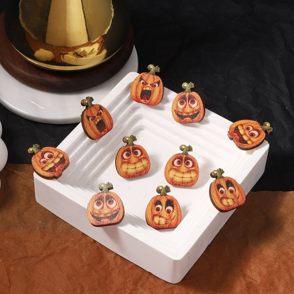 Wholesale Halloween Creative Funny Wood Printed Pumpkin Expression Pack Earrings Hot on Sale