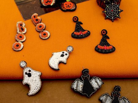 Wholesale Halloween Hat Ghost Creative Rice Bead Pumpkin Bat Exaggerated Earrings For Sale