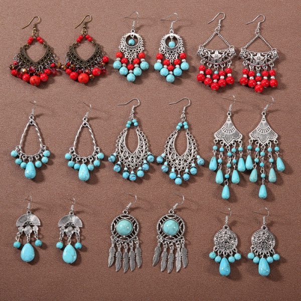 Wholesale Bohemian Tassel Turquoise Vintage Earrings For Discount