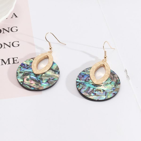 Wholesale Leather Inlaid Round Vintage Abalone Earrings Sale