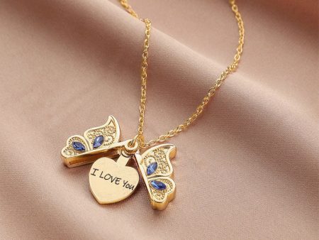 Wholesale Mother s Day ILoveYou Diamond Butterfly Openable Necklace Sale