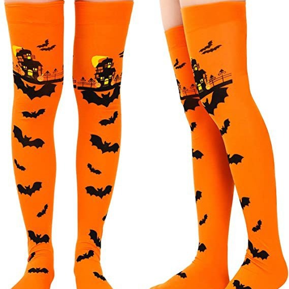 Wholesale Halloween Orange Bat Skeleton Socks Online Hot Sale