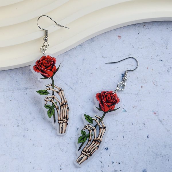 Wholesale Halloween Rose Skeleton Hand Earrings Supply