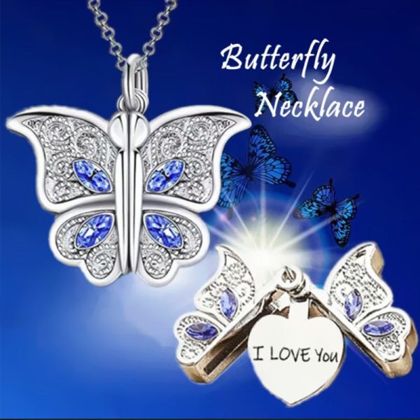 Wholesale Mother s Day ILoveYou Diamond Butterfly Openable Necklace Sale