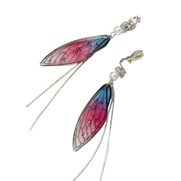 Wholesale Epoxy Butterfly Wing Gradient Tassel Earrings Fashion