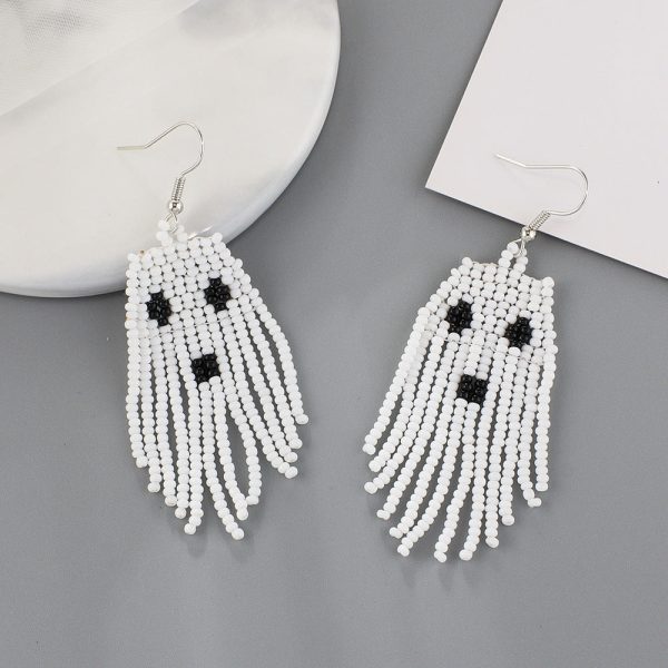 Wholesale Creative Halloween Series Tassel Handmade Rice Beads Skull Ghost Earrings Cheap