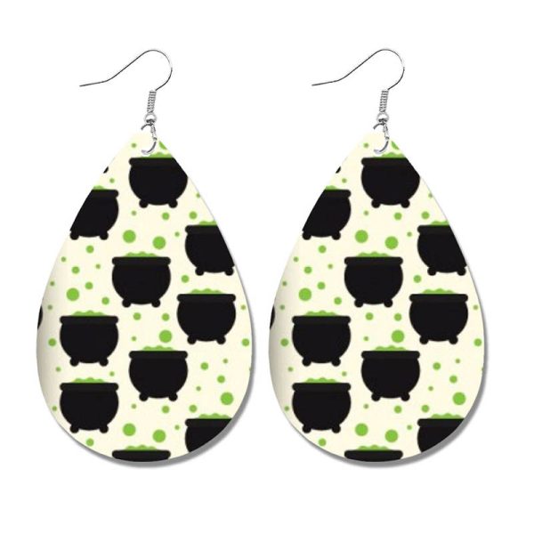 Wholesale Halloween Spider Fun Pumpkin Bat Print Water Drop Leather Earrings Online