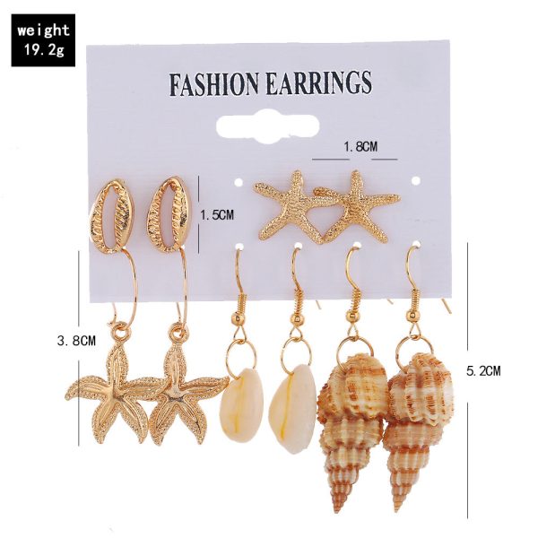 Wholesale Creative Starfish Natural Conch Earrings Five Pairs of Earrings and Studs Discount