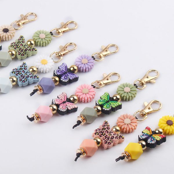 Wholesale Cartoon Colorful Butterfly Silicone Beaded Lanyard Keychain Online Hot Sale