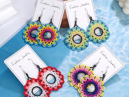 Wholesale Bohemian Exaggerated Flowers Hand-woven Round Earrings Sale