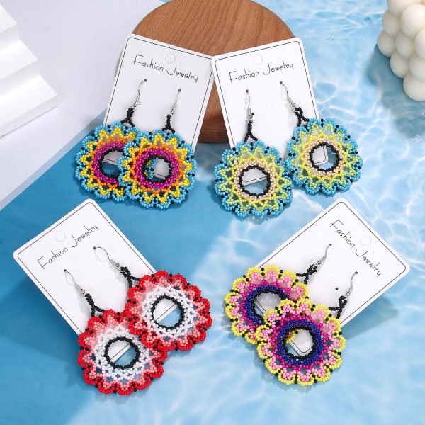 Wholesale Bohemian Exaggerated Flowers Hand-woven Round Earrings Sale