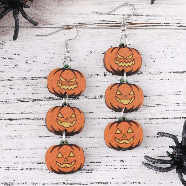 Wholesale Halloween Gothic Style Black Cat Ghost Face Pumpkin Stitching Wooden Earrings Cheap