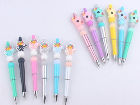 Wholesale Beaded Pens DIY Cute Cartoon Vase Flower House Tooth Glue Colorful Plastic Ballpoint Pen Cheap