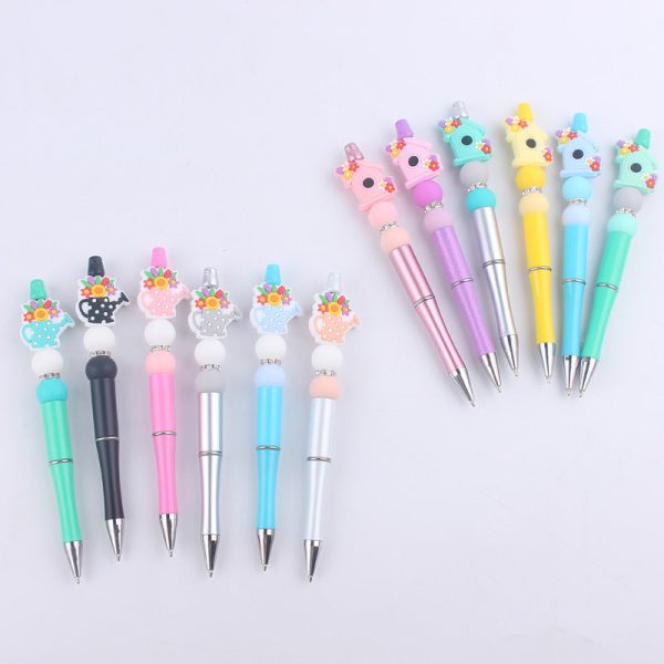 Wholesale Beaded Pens DIY Cute Cartoon Vase Flower House Tooth Glue Colorful Plastic Ballpoint Pen Cheap