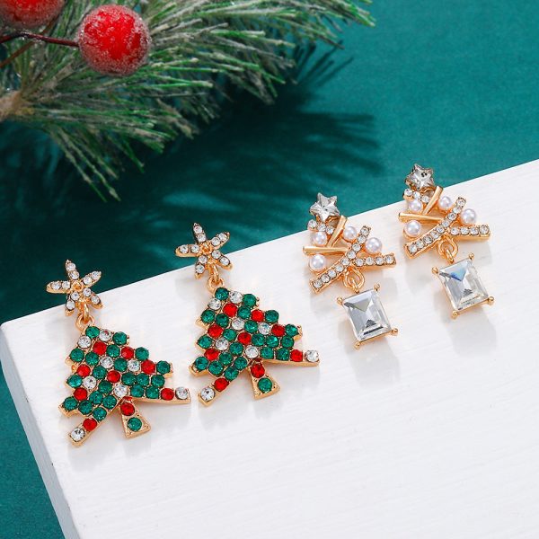 Wholesale Exaggerated Creative Diamond Christmas Tree Colored Diamond Earrings Cheap