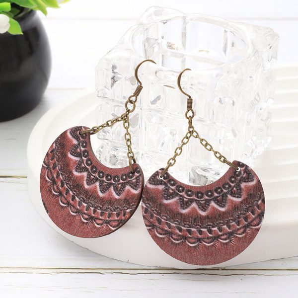 Wholesale Bohemian Style Diamond Crescent Print Chain Personality Fashion Earrings Discount