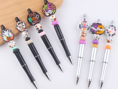 Wholesale Beaded Pens DIY Creative Cute Cartoon Halloween Silicone Beads Black Plastic Gel Pen Supply