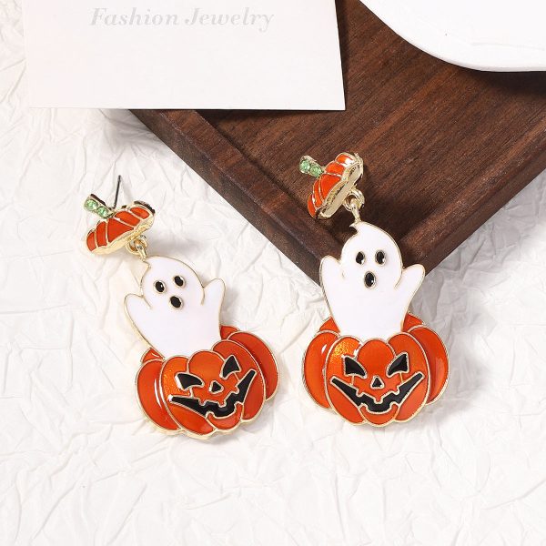 Wholesale Halloween Oil Drip Cute Cartoon Ghost Pumpkin Earrings Online