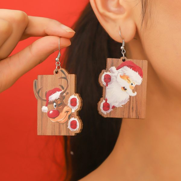 Wholesale Christmas Wood Snowflake Exaggerated Christmas Tree Earrings on Sale