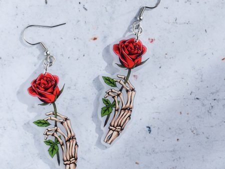 Wholesale Halloween Rose Skeleton Hand Earrings Supply