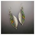 Wholesale Brocade Iridescent Green Leaf Zigzag Artificial Wood Leaf Earrings For Discount