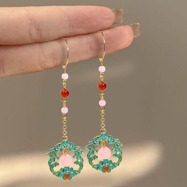 Wholesale Flower Filigree Wave Pattern Long Earrings Fashion