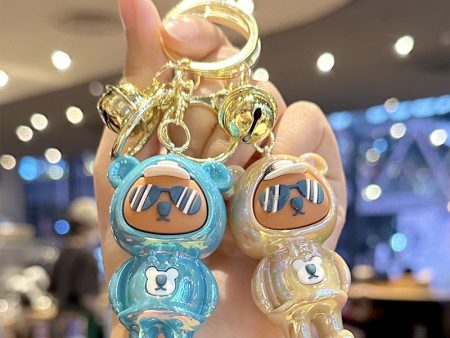 Wholesale Cute Transparent Acrylic Sunglasses Bear Keychain on Sale