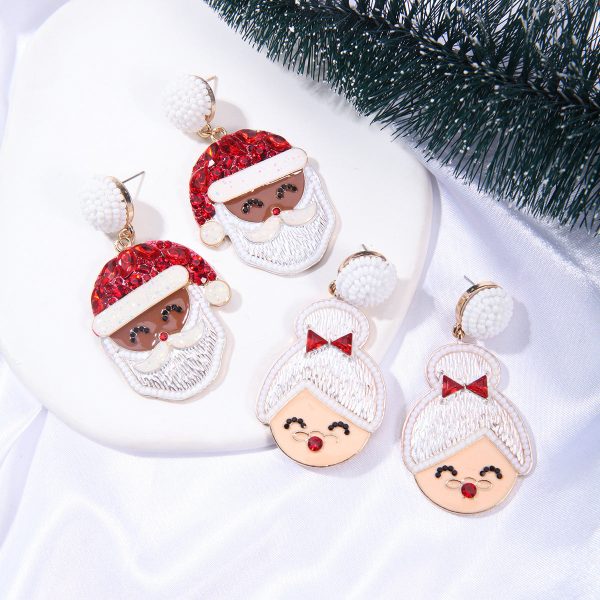 Wholesale 3 pairs 1 pack Christmas creative Santa Claus Granny oil dripping diamond earrings Online now