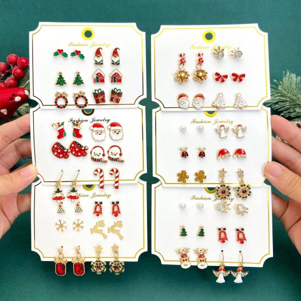 Wholesale Cute Elk Santa Claus Snowman Cartoon Oil Drop Christmas Earrings For Discount