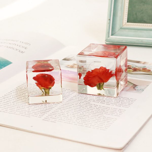 Wholesale 6pcs Orange Juice Rose Dried Flower High Transparent Resin Ornaments Supply