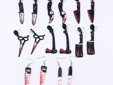 Wholesale Halloween Acrylic Print Blood Knife Earrings For Cheap