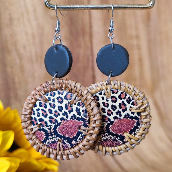 Wholesale 3 Pairs Pack Polymer Clay Rattan Copper Braided Leopard Zebra Print Earrings Discount