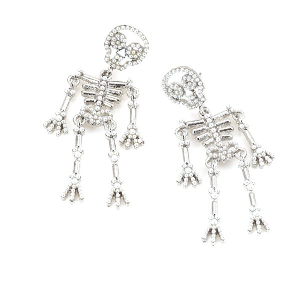 Wholesale Fashion Creative Exaggerated Skeleton Skull Diamond and Pearl Earrings Supply