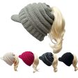 Wholesale Curled Stripe Ponytail Knitted Duck Tongue Wool Hat For Sale