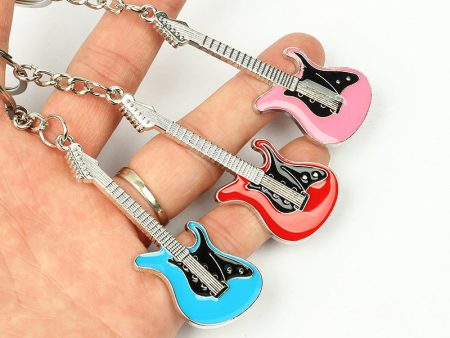 Wholesale Music Festival Metal Instrument Colorful Guitar Keychain Online Sale